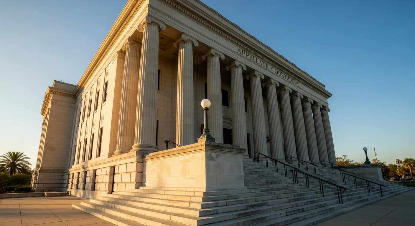 Florida appellate courthouse exterior with classical columns under a clear sky