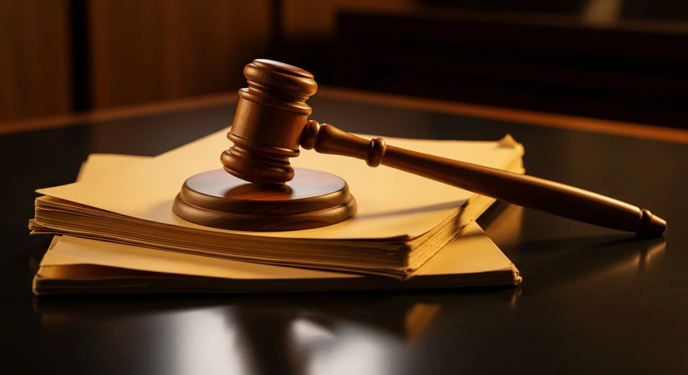 A judge's gavel resting on sentencing documents with two case files side by side