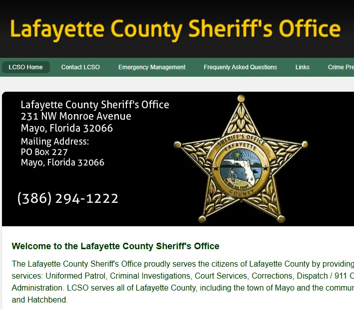 Lafayette County Jail - Lafayette County jail facility in Mayo, Florida, operated by the Lafayette County Sheriff's Office