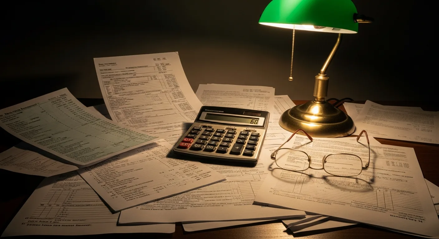 Bank statements, tax documents, and financial records laid out on a desk for a bail source hearing