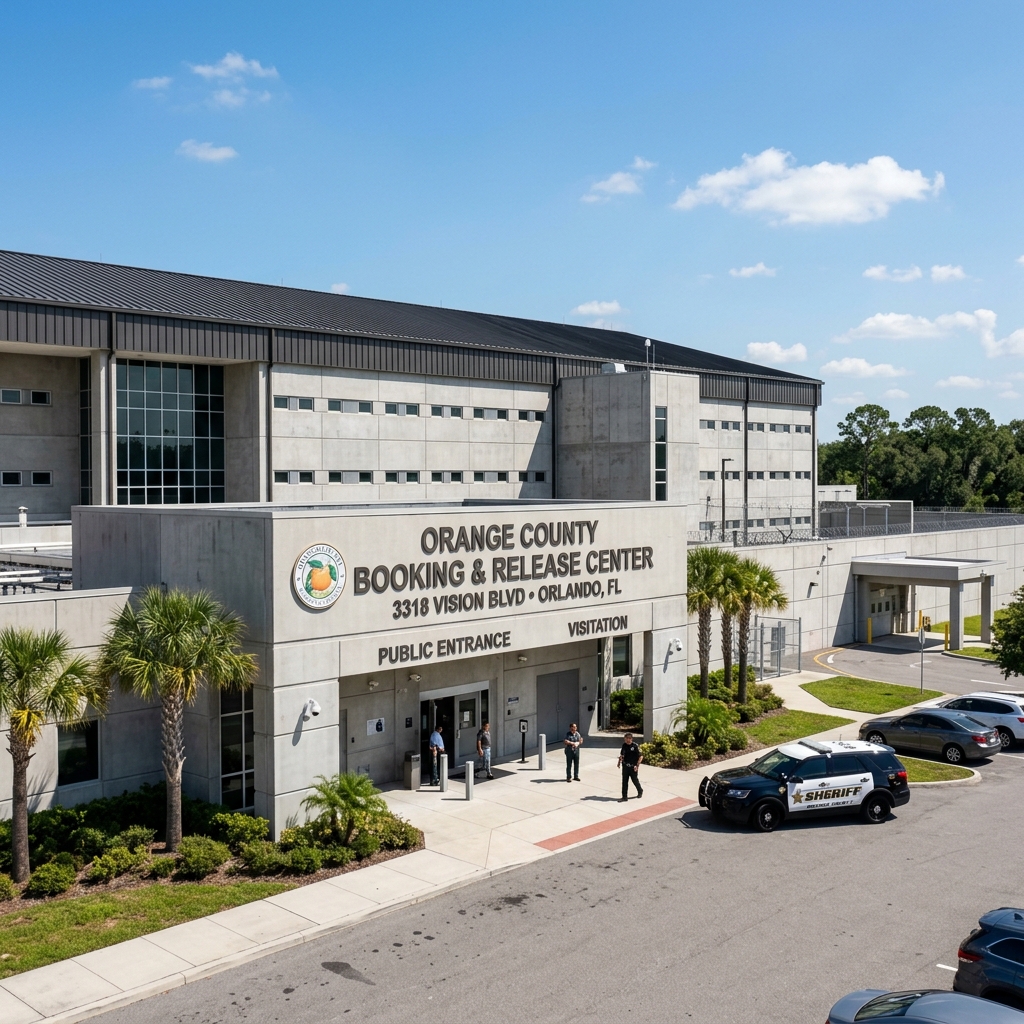 Exterior view of the Orange County Booking and Release Center in Orlando, Florida