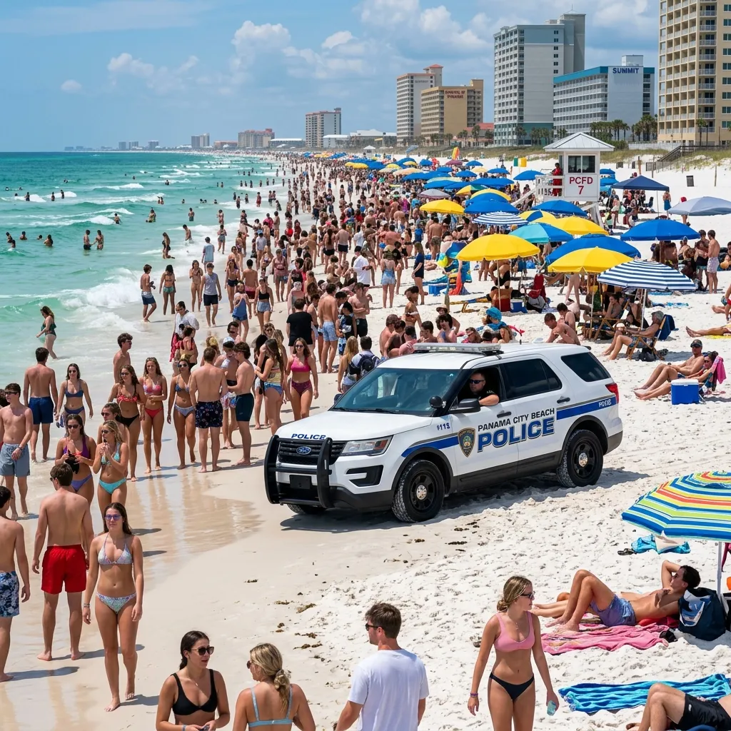 Panama City Beach during spring break with police patrol